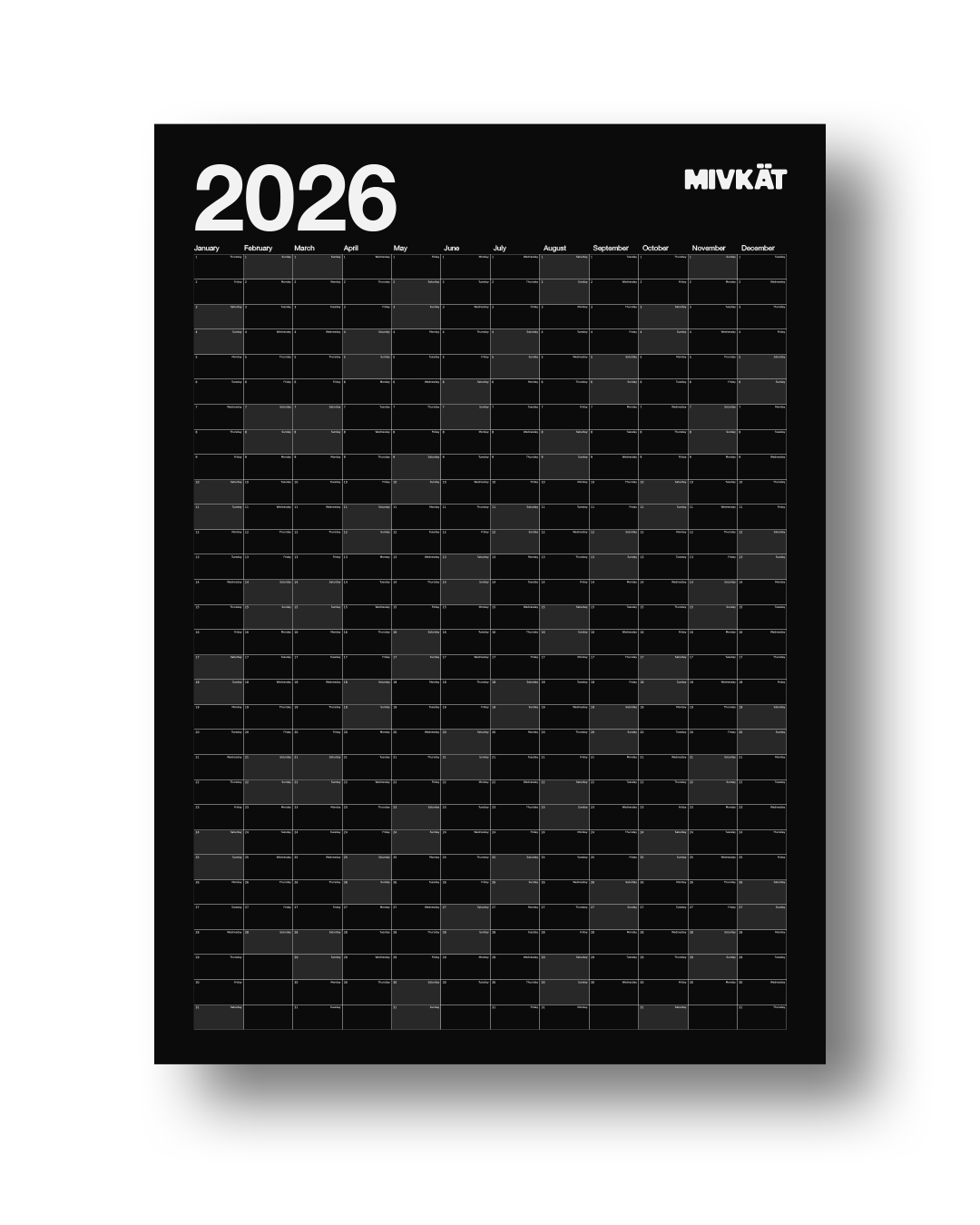 2026 Mivkat Yıllık Takvim