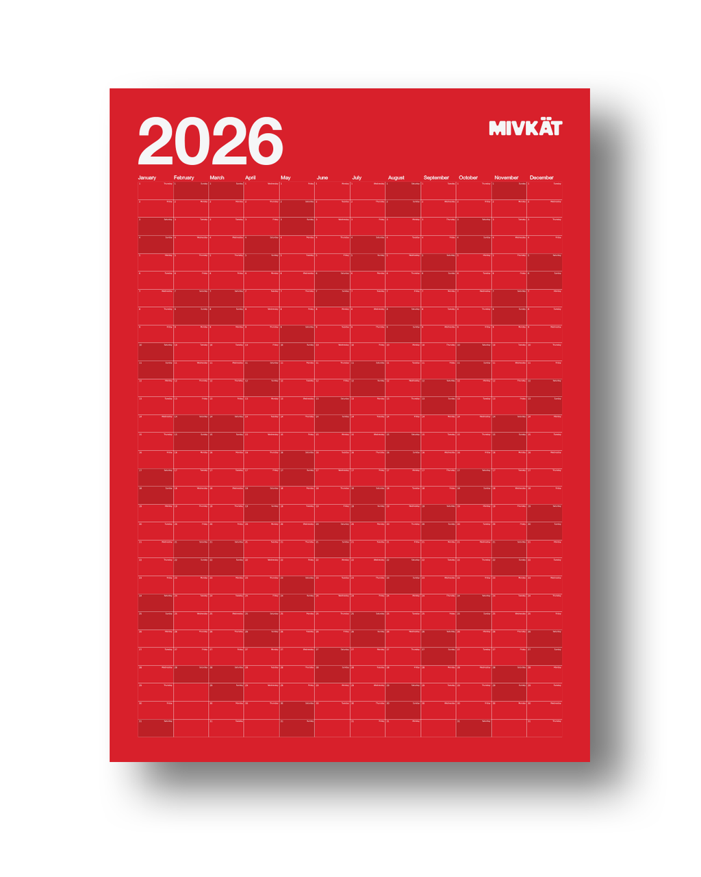 2026 Mivkat Yıllık Takvim