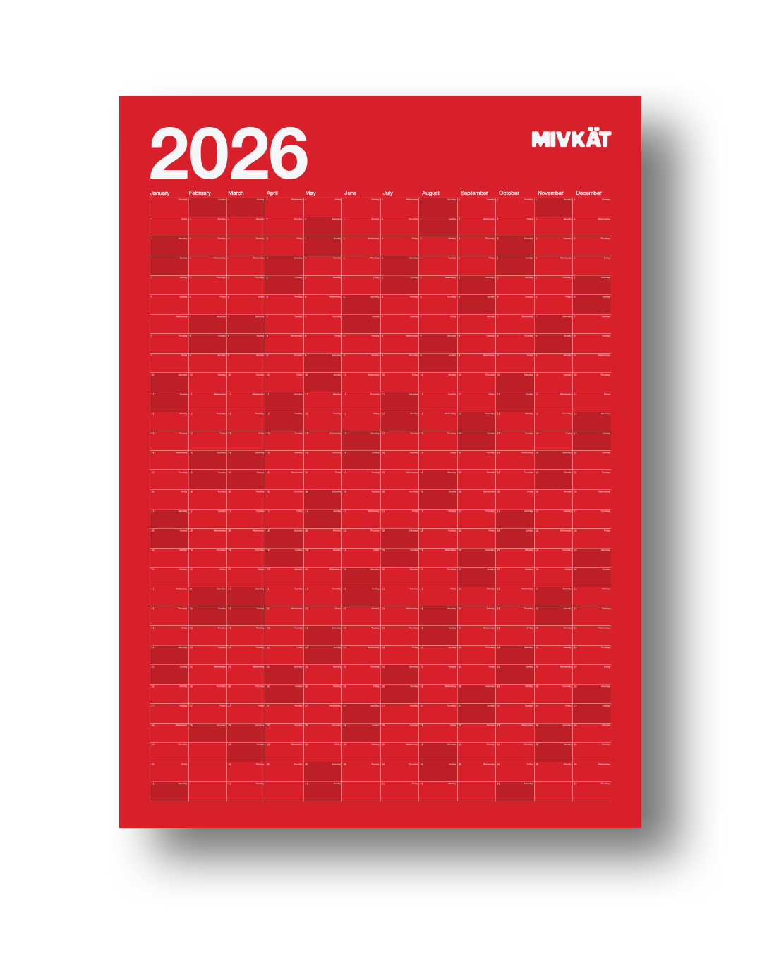 2026 Mivkat Yıllık Takvim